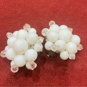 Germany Earrings white Milk Glass Bead Vintage German Designer Jewelry